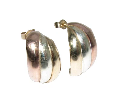 Ladies Womens 9ct 3 colour Gold Half-Hoop Style Earrings - Image 1 of 4
