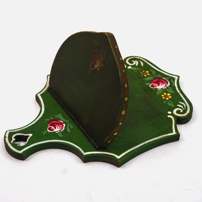 Винтажный расписанный вручную зеленый деревянный настенный держатель для ключей табличка розы народного искусства 9,5 дюйма - Изображение 1 из 4