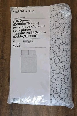 Ikea Tradaster Full/Queen Duvet Cover + Pillowcases White W/Gray Circles NIP - Image 1 of 4