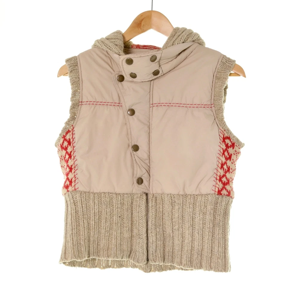 Chaleco Free People tejido en contraste con capucha rojo tostado acolchado cremallera botón a presión para mujer S Foto 1 de 4