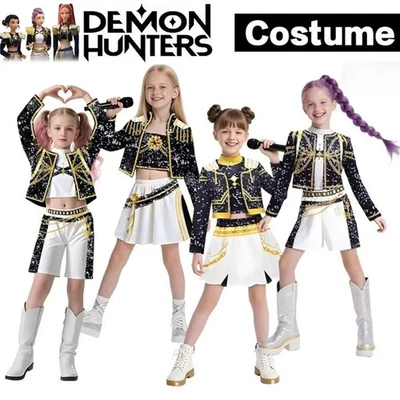 Kids Girls KPop Demon Hunters Costume Rumi Zoey Cosplay Fancy Dress Outfits - Image 1 of 4