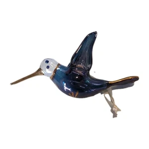 Vintage Glass Hummingbird Ornament - Beautiful, Blue, Excellent Condition - Picture 1 of 8