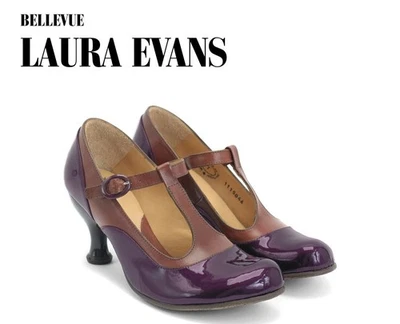 Fluevog EXCELENTE Bellevue Laura Evans charol borgoña/marrón T-correa tacones -8.5 Foto 1 de 4