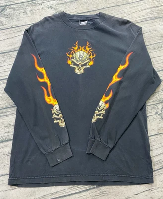 Camiseta Top Y2K De Colección Manga Larga L Calavera Pesada Llama 2001 Patinador Urbano Calle Foto 1 de 4