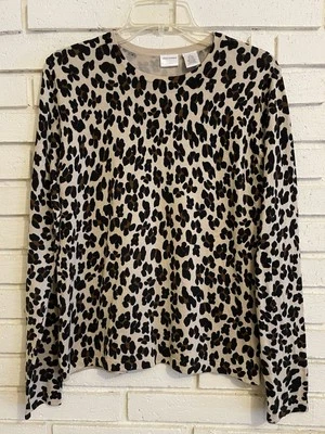 Isaac Mizrahi Women's Lg Brown Leopard Crew Neck Long Sleeves Blouse Silk Blend - Image 1 of 4