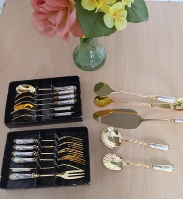 Kaffeebesteck vergoldet  mit edler Verzierung am Griff ausgezeichnet erhalten - Bild 1 von 4