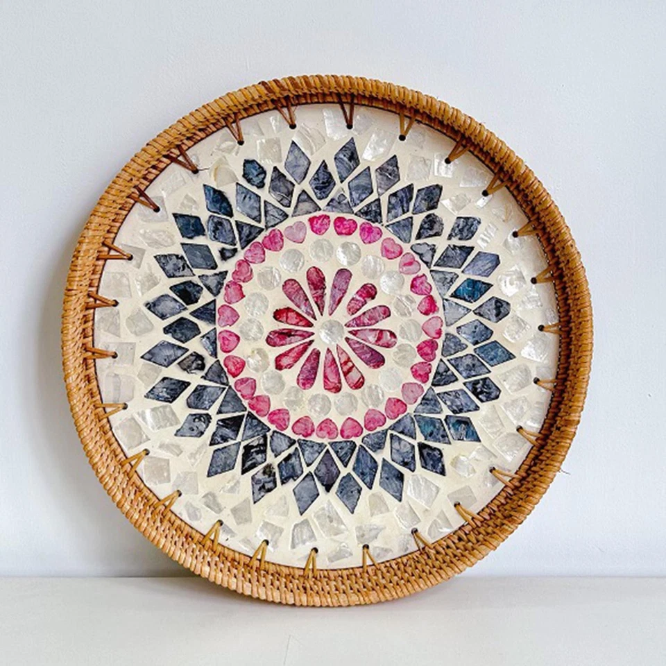 (Love Flower)Rattan Woven Serving Tray Handcrafted Rattan Fruit Plate Shells - Image 1 of 1