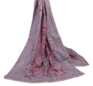 Sushila Vintage Art Silk Maroon Dupatta Thread Embroidered Floral Long Stole - Picture 1 of 10