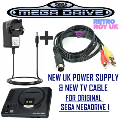Sega MegaDrive 1 Power Supply UK Plug & TV Cable Cool Running - Image 1 of 4