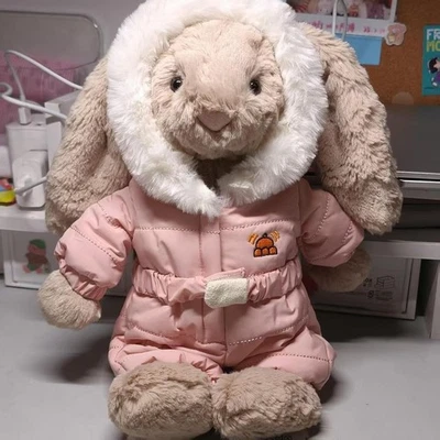Traje de nieve Jellycat Bashful Bunny etiquetas de felpa y bolsa para el polvo nuevo 1 pieza