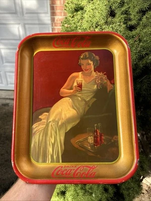 Vintage 1936 Coca-cola Metal Tray - Lady In The White Dress 30s - Image 1 of 4