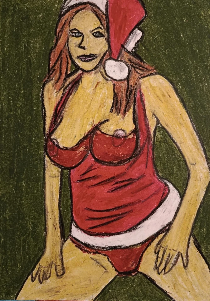 Santa Portrait Gemälde Papier A4 Ölpastell Kunst, Oil Pastel  Art Paper A4 - Bild 1 von 1