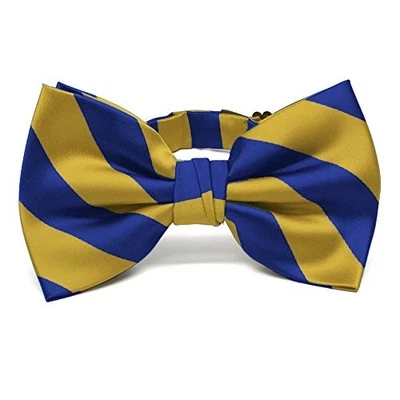 Men's Pre-tied Adjustable Striped Bow Tie Royal Blue and Gold - Image 1 of 4