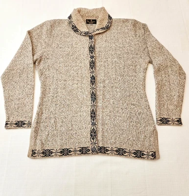 Suéter Leo Peressi Mujer XL Gris Tostado Alpaca Abotonado Chal Cuello Cárdigan Foto 1 de 4