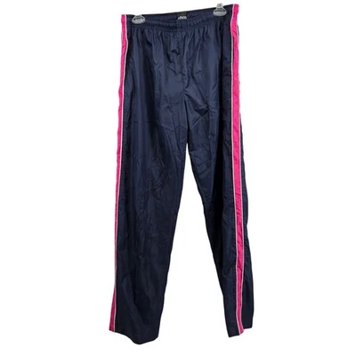 Pantalones cortavientos deportivos deportivos vintage Y2K azul marino rosa a rayas de nailon talla XL Foto 1 de 4