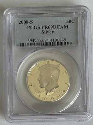 2008-S SILVER KENNEDY HALF DOLLAR PROOF PCGS PR69DCAM - Image 1 of 2