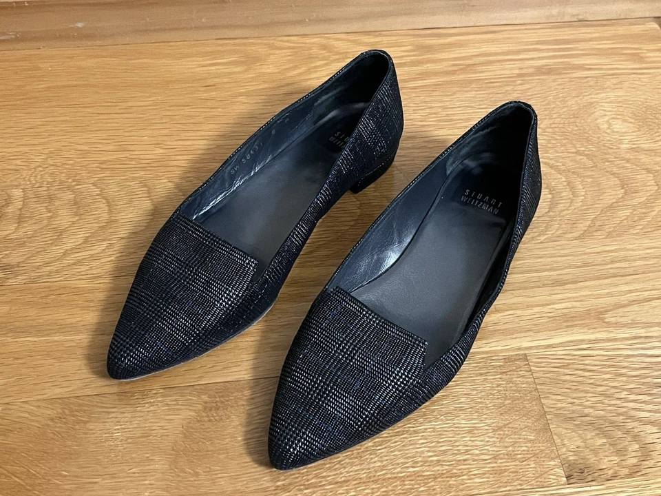 Zapatos sin cordones para mujer Stuart Weitzman gris oscuro a cuadros azul puntada multicolor 8M Foto 1 de 4