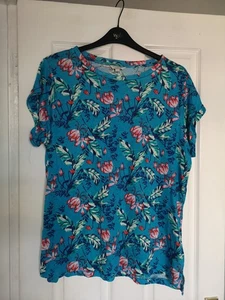 Monsoon Size Large 16-18 Turquoise Blue Floral Print Pure Linen Tunic Top - Picture 1 of 7