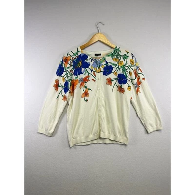 Cárdigan Suéter Top Talbots Crema Estampado Floral Botón Frontal L Femenino Casa de Campo Foto 1 de 4