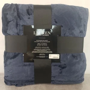 Lauren Ralph Lauren Blanket Twin Navy Micromink Plush 66 x 90 - Picture 1 of 8