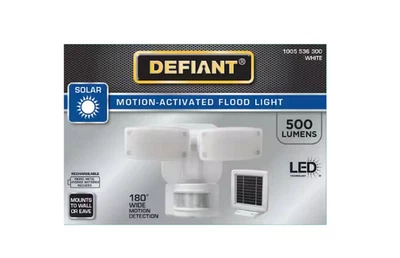 Defiant 180° White Motion Sensor Solar LED Outdoor Security Flood Light 500LM - Image 1 of 4