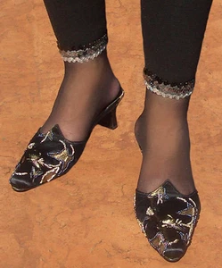 Elegante  Trend Designer Damenpantolette schwarz Perlenstickerei Gr.39 Babouche - Bild 1 von 6