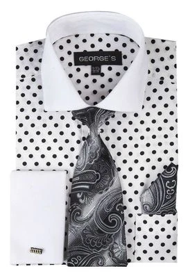 Camisas de vestir para hombre 100 % algodón a lunares cuello extendido puños franceses MS613 Foto 1 de 2