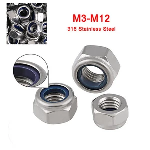 Nylock Nylon Insert Lock Nuts M3M4M5M6M8M10M12 A4 Marine Stainless Steel Metric - Picture 1 of 5