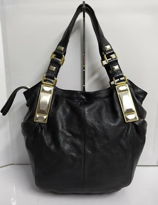 Bolso de Hombro B. Makowsky Cuero Guijarro Negro Doble Asa Foto 1 de 4