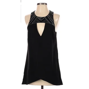 Sachin & Babi Black Beads Chain Link Faux Leather Cut Out Tank Top Blouse XS - Picture 1 of 10