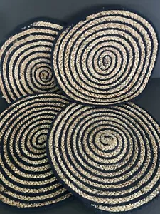 Domain Blau Tischsets Hellbraun Wirbel Küste Boho 4er Set Rund Jute Cottagecore - Bild 1 von 5