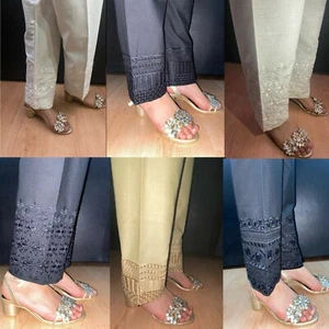 Ladies Trousers Pakistani Indian XS to 7XL Capri Pencil Pants Embroidery Shalwar - Picture 1 of 50