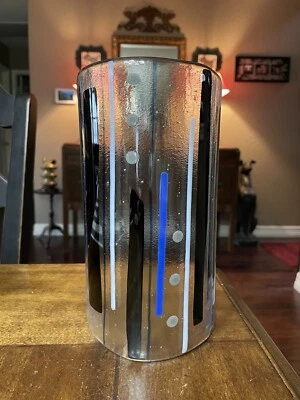 Aplique/escudo de vela de vidrio fundido hecho a mano de 9"x5"x2,5" sin firmar azul, negro y gris Foto 1 de 4