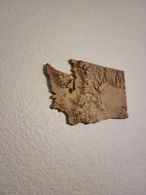 Mapa topográfico de madera de Washington, mapa 3D, mapa geográfico de arte de pared en relieve Foto 1 de 3
