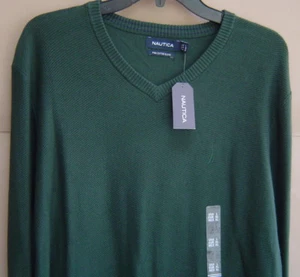 NWT $70 NAUTICA Mens L PIMA COTTON BLEND V-NECK SWEATER Kelp Seas Green S63202 - Picture 1 of 3
