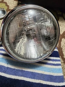 ATC 7" Chrome Motorcycle Headlight Head Cover SAE M90 DOT W/ Halogen headlight - Picture 1 of 3