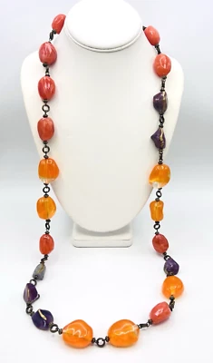 Collar Estación Chico's 40 pulgadas Largo Naranja Púrpura Grueso Cuentas Foto 1 de 4