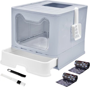 Cat Litter Box with Lid, Top Entry Cat Litter Box Pan, Enclosed Cat Potty, An... - Picture 1 of 1