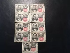 9 10 Cent Fractional Currency All Au And Uncirculated 5 Pin Holes Nice Original - Picture 1 of 11