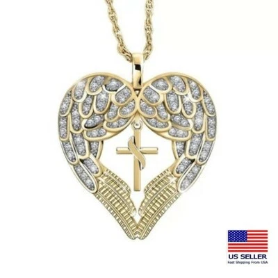 Moda Mujeres Cristal Oro Cruz Cadena Collar Hueco Alas de Ángel Colgante 1310 Foto 1 de 3