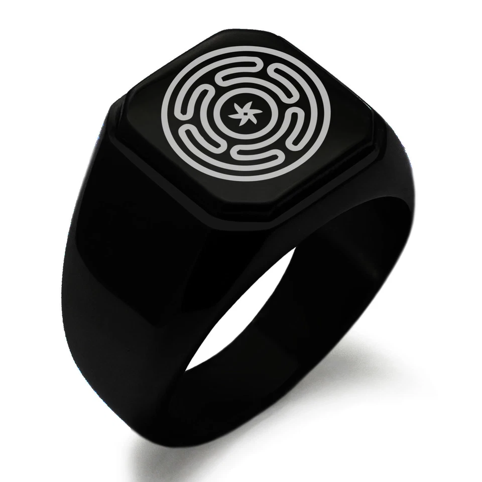 Stainless Steel Hecate Goddess of Magic Symbol Square Biker Style Signet Ring - Image 1 of 1
