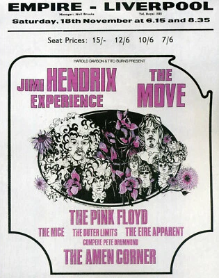 JIMI HENDRIX / PINK FLOYD / MOVE Gig Poster LIVERPOOL EMPIRE 1967 10"x8" reprint
