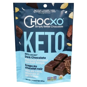 8 Bags of Chocxo Keto Dark Chocolate Coconut Almond & Sea Salt Snaps 98g Each - Picture 1 of 3