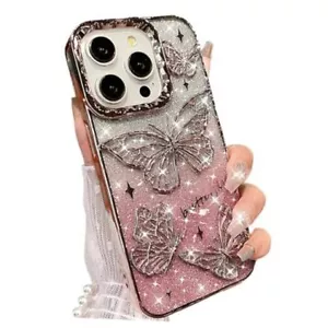 for iPhone 15 Pro Max Case Cute Bling Glitter Girly 3D Butterfly Design, Pink - Picture 1 of 7