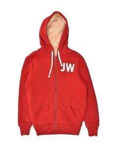 JACK WILLS Mens Graphic Sherpa Zip Hoodie Sweater XS Red Cotton MY11