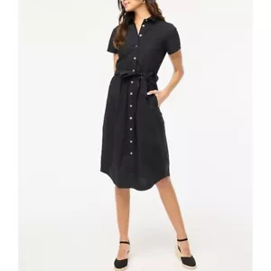 J.Crew Short-Sleeve Midi Shirtdress Button Front office Pockets Black Size 8 - Picture 1 of 9