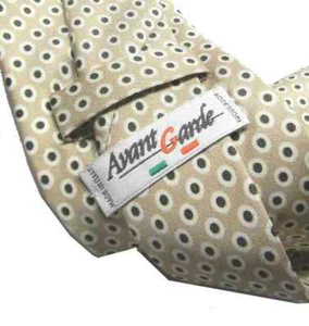 CRAVATTA Sette Pieghe SETA STAMPATA beige pallini bianchi blu neri fatta a mano - Picture 1 of 9