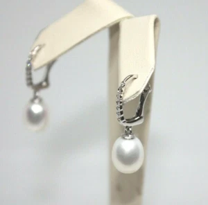 Neu TROPFEN OHRHÄNGER 25 MM PERLE O,15 KT DIAMANT 14 KT WEISSGOLD 3,9 G DAMEN - Bild 1 von 11