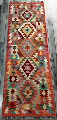 Multicolour Handmade Afghan/Turkish Runner Kilim, Aztec Wool Rug, Size 194x64 CM - Image 1 of 4
