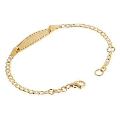 Italian 14k Two Tone Gold Engravable Baby Kids ID Cuban Bracelet 5.5" 2 grams - Image 1 of 4